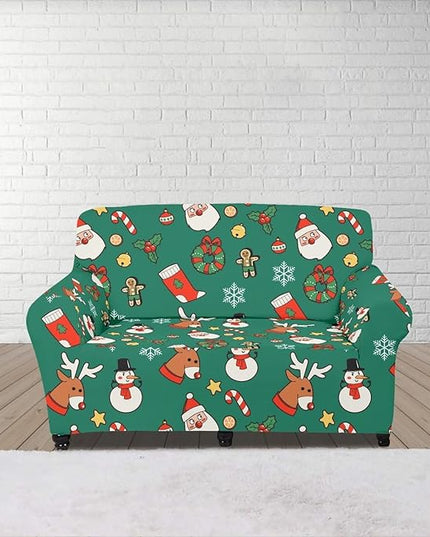 FKELYI Christmas Decorations Green Sofa Slipcover Santa Claus Stretch Sofa Couch Cover for Indoor Washable Furniture Protector with Elastic Bottom M FKELYI