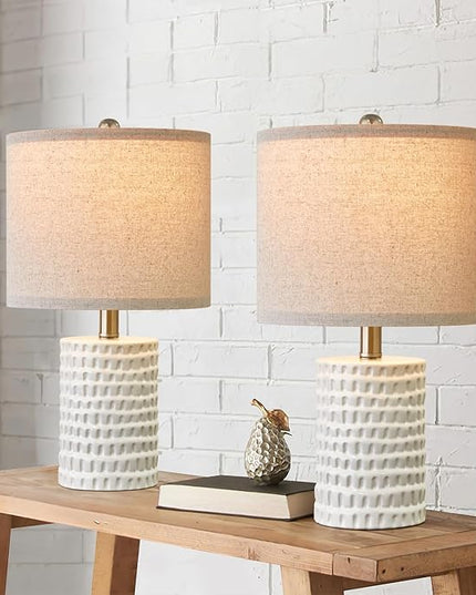 PORTRES 18.25" Modern Accent Ceramic Table Lamp Set of 2 for Bedroom White Desk Decor Bedside Lamps for Living Room Study Room Office Dorm Farmhouse Nightstand Lamp End Table Lamps - LeafyLoom