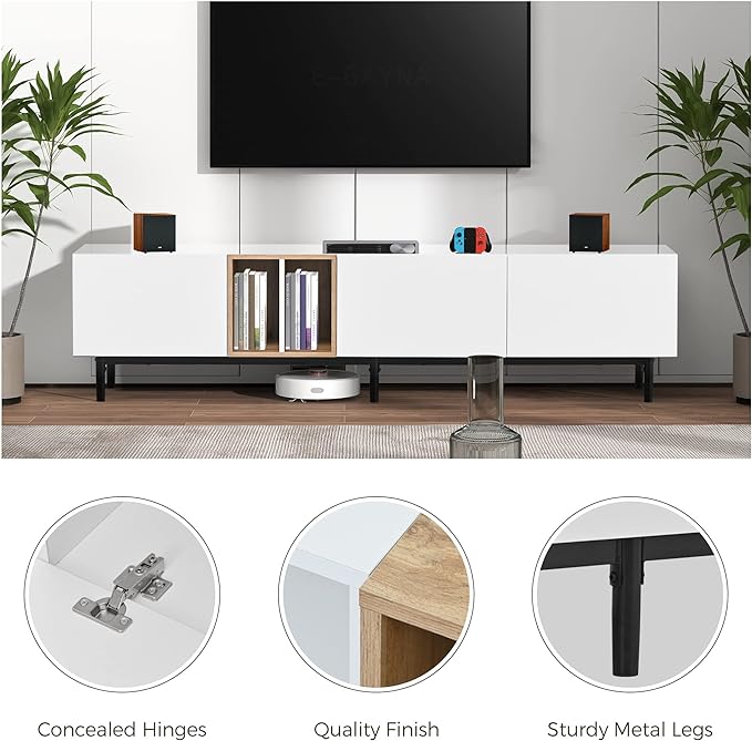 Modern Inch Stand with 3 Doors-Versatile Media Console Table, Large Storage Entertainment Center for Living Room, Bedroom Decor, Support 80" TV, White - LeafyLoom