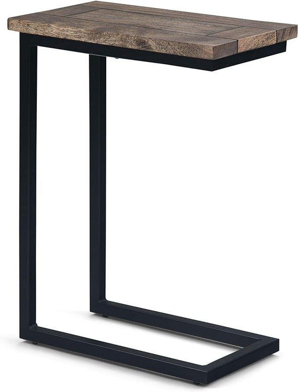 SIMPLIHOME Skyler Solid Mango Wood and Metal 18 inch wide Rectangle End Table C Side Table in Beach Brown, Fully Assembled, for the Living Room and Bedroom - LeafyLoom