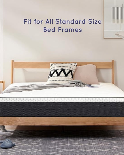 Hybrid Queen Mattress 12 Inch, Queen Size Spring Gel Memory Foam Mattress, Medium Firm Queen Mattresses in a Box, Hybrid Coil Innerspring Mattress for Adjustable Bed Frame, White Grey - LeafyLoom