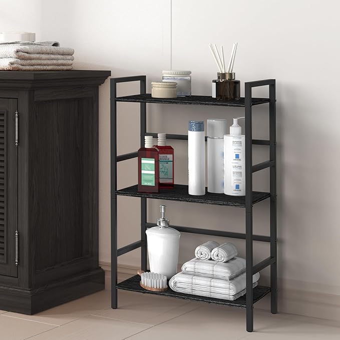 CADUKE Industrial Bookcase 3 Tier Book Shelf Organizer for Office Small Bookshelf with Storage for Bedroom Black Book Display Shelf Wood for Living Room Study Room - LeafyLoom