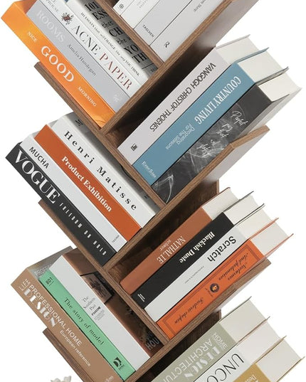 Labcosi 8 Tier Tree Bookshelf, Floor Standing Wood Tree Bookcase, Tall Book Storage Rack for Books/CDs, Book Organizer Shelves for Home Office, Bedroom, Living Room - LeafyLoom