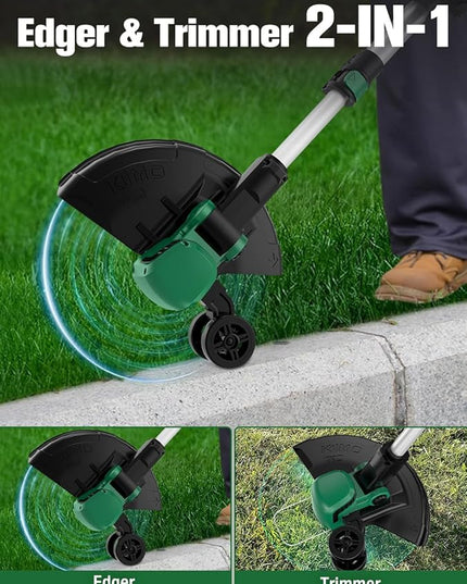 KIMO 4-in-1 Cordless Leaf Blower/Vacuum & String Trimmer/Weed Edger Combo Kit w/2x2.0 Battery & 10Pcs Spool Line, Variable Speed Trigger for Blowing/Vaccuming/Dusting/Clearing/Lawn Edging/Gardening - LeafyLoom