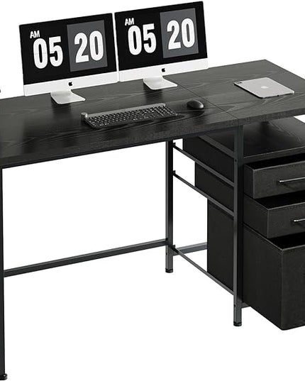 Ｍａｉｈａｉｌ Maihail Small Desk with Drawers, 47 inch Computer Desk with Shelves, Writing Desk with Storage, Small Office Desk with Metal Frame, Black - LeafyLoom