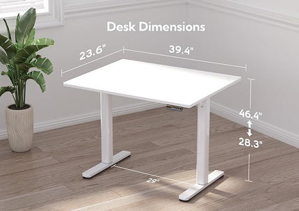 Glass Standing Desk, Small Electric Standing Desk Adjustable Height, 40 Inch Adjustable Stand Up Desk, Quick Install Home Office Computer Desk, Super White - LeafyLoom