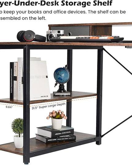 TOPSKY 47”x 31.5” Computer Desk with Drawers, Monitor Stand, Storage Shelf, 3-Port Charging Station (BLACK) - LeafyLoom