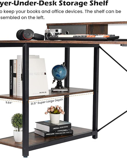 TOPSKY 47”x 31.5” Computer Desk with Drawers, Monitor Stand, Storage Shelf, 3-Port Charging Station (BAMBOO) - LeafyLoom