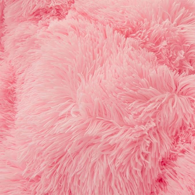 Fluffy comforters Cover twin size - Ultra Soft Plush pink bedding Sets 2 Pieces (1 faux fur comforter Cover + 1 fuzzy pillow case) girls shaggy Pink twin bed set (Light Pink, Twin) - LeafyLoom