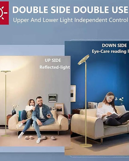 Keepsmile Gold Double Side Lighting LED Floor Lamp with Remote Smart App 36W 2600LM Bright Tall Standing RGB Floor Lamp Angle Multicolor Dimmable Modern Floor Lamps for Living Room Bedroom - LeafyLoom