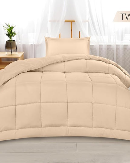 Utopia Bedding Twin Comforter Set Kids with 1 Pillow Sham, Bedding Comforter Sets, Down Alternative Beige Comforter, Soft and Comfortable, Machine Washable - LeafyLoom