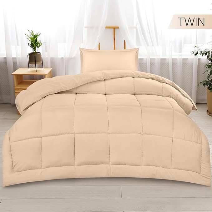 Utopia Bedding Twin Comforter Set Kids with 1 Pillow Sham, Bedding Comforter Sets, Down Alternative Beige Comforter, Soft and Comfortable, Machine Washable - LeafyLoom