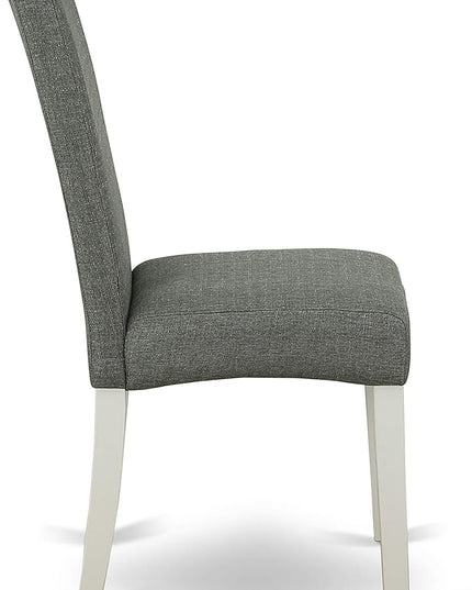 East West Furniture Hartland 5 Piece Room Set includes a Round Kitchen Table with Pedestal and 4 Gray Linen Fabric Parson Dining Chairs, 42x42 Inch, HBDR5-LWH-07 - LeafyLoom