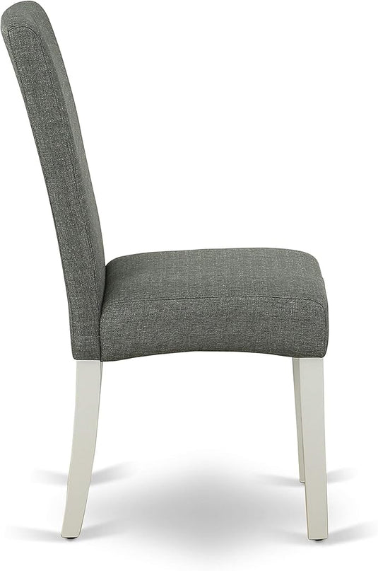 East West Furniture Hartland 5 Piece Room Set includes a Round Kitchen Table with Pedestal and 4 Gray Linen Fabric Parson Dining Chairs, 42x42 Inch, HBDR5-LWH-07 - LeafyLoom