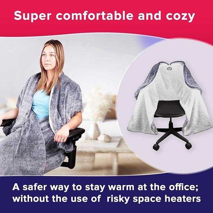 The Original Office Chair Blanket by SnuggleBack; Cozy Comfy Office Desk Chair Wrap Attaches for Convenient Heat and Hands-Free. Stay Warm In The Winter or Summer. Sherpa Fur Lining - LeafyLoom