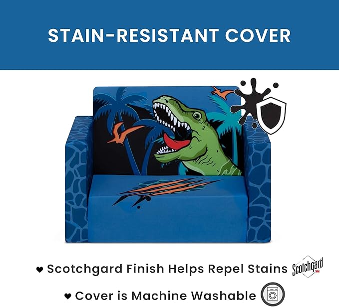 Delta Children Dinosaur Cozee Flip-Out Chair For Relaxing- 2-in-1 Convertible Lightweight,Portable Chair to Lounger for Toddlers & Kids - LeafyLoom