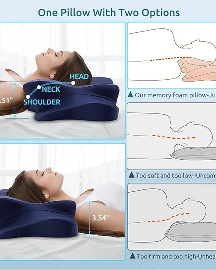 DONAMA Cervical Pillow for Neck and Shoulder,Contour Memory Foam Pillow,Ergonomic Neck Support Pillow for Side Back Stomach Sleepers with Pillowcase - LeafyLoom