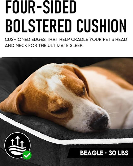 OhGeni Orthopedic Dog Bed Couch for Large Sized Pets with Egg Foam Support, Four-Sided Bolster Cushions, Soft Tear-Resistant Fabric, and Removable Machine Washable Plush Cover 35-Inch (Black) OhGeni