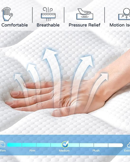 King Mattress 12 Inch, King Size Hybrid Mattresses in a Box, Memory Foam King Mattress Made of Individually Pocketed Springs for Support and Pressure Relief, Medium Firm - LeafyLoom