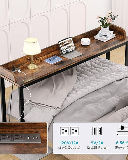 70.8" Standing Desk with Charging Station, Extra Long Desk on Wheels for Standing and Sitting, Sofa Table Behind Couch with Power Outlets and USB Ports, Easy Assembly, Walnut - LeafyLoom
