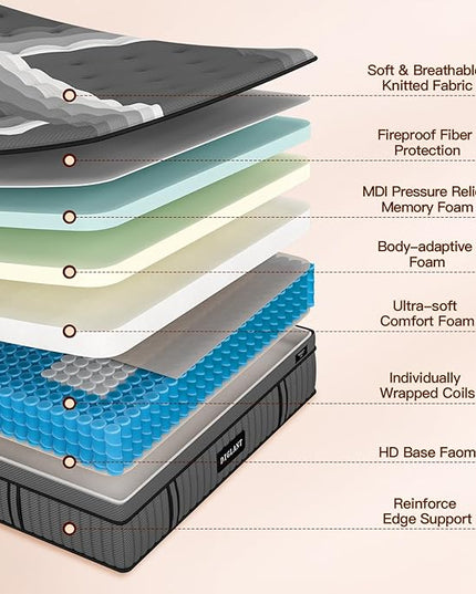 California King Mattress DIGLANT 14 Inch Memory Foam Hybrid Mattress in a Box, Motion Isolation Individually Pocket Spring, Supportive & Back Pain Relief, CalKing Size Plush Mattress, Black, 75”x84” - LeafyLoom