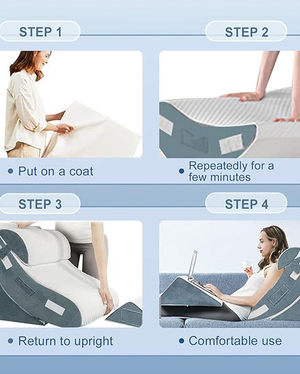 4Pcs Orthopedic Bed Wedge Pillow Set for Sleeping, Memory Foam Bed Wedge Pillow for Post Surgery, Back, Neck, Knee Pain Relief, Adjustable Sleeping Wedge Pillow with Washable Cover - LeafyLoom