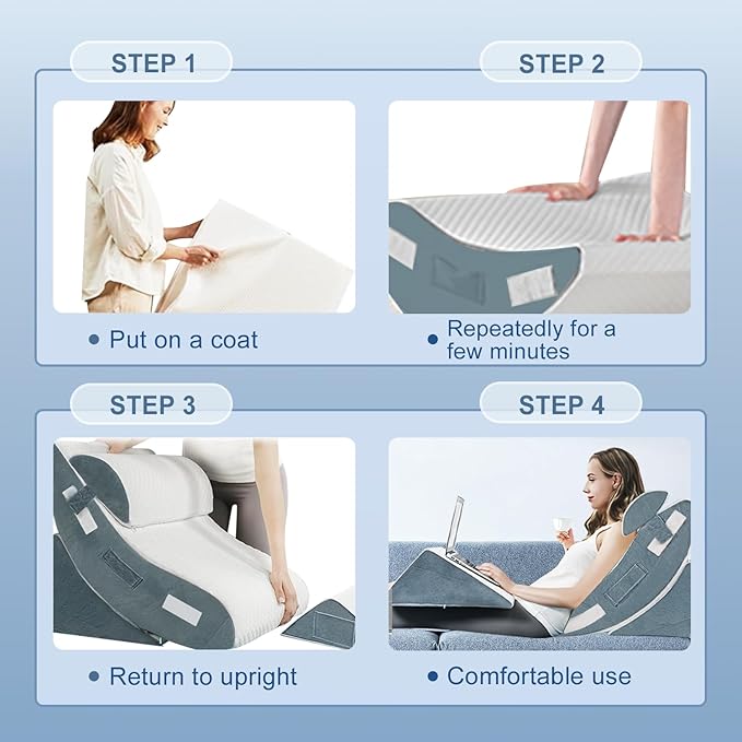 4Pcs Orthopedic Bed Wedge Pillow Set for Sleeping, Memory Foam Bed Wedge Pillow for Post Surgery, Back, Neck, Knee Pain Relief, Adjustable Sleeping Wedge Pillow with Washable Cover - LeafyLoom