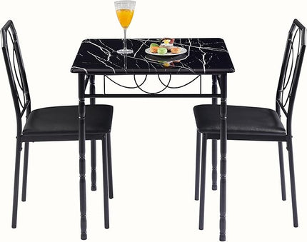 VECELO 3 Pieces Sets,43.3" Table&Chairs for 2,Industrial Counter Height Tabletop with Bar Stools, Rectangle Breakfast Chairs, Living Room, Apartment, Dining Table for 2, Black 1 - LeafyLoom