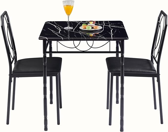 VECELO 3 Pieces Sets,43.3" Table&Chairs for 2,Industrial Counter Height Tabletop with Bar Stools, Rectangle Breakfast Chairs, Living Room, Apartment, Dining Table for 2, Black 1 - LeafyLoom