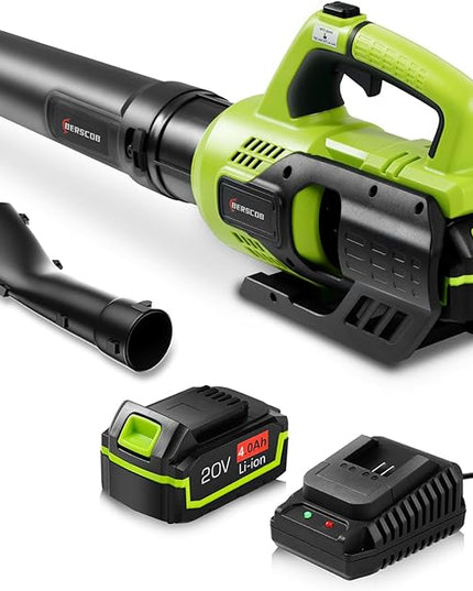 Leaf Blower Cordless, 580CFM/160MPH Electric Leaf Blower with 4.0Ah Battery Powered, Blower with Extension Nozzle, Lightweight Leaf Blowers for Lawn Care, Yard, Garage, Patio & Sidewalk Blowing - LeafyLoom