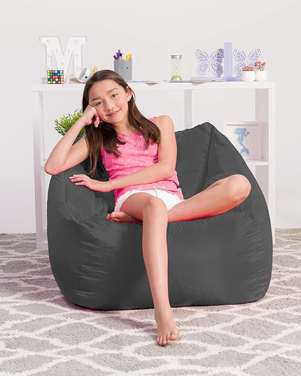 Posh Creations Structured Comfy Bean Bag Chair for Gaming, Reading, and Watching TV, Coronado Chair, Microsuede - Charcoal Gray - LeafyLoom