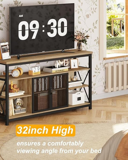 BON AUGURE Tall TV Stand for 55 65 Inch TV, Wood Entertainment Center with Storage Cabinet, Industrial Farmhouse TV Console for Living Room and Bedroom (32 Inch High, Vintage Oak) - LeafyLoom