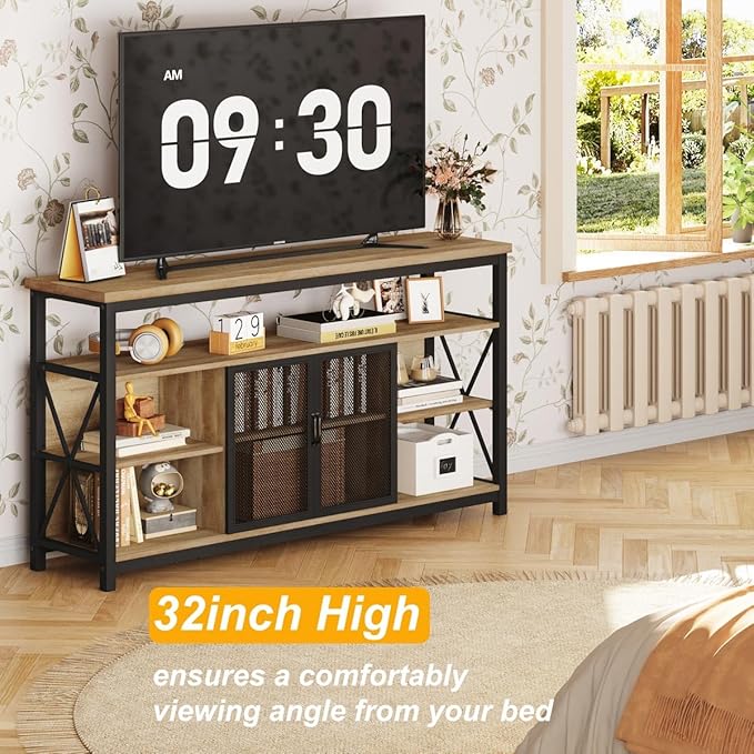 BON AUGURE Tall TV Stand for 55 65 Inch TV, Wood Entertainment Center with Storage Cabinet, Industrial Farmhouse TV Console for Living Room and Bedroom (32 Inch High, Vintage Oak) - LeafyLoom