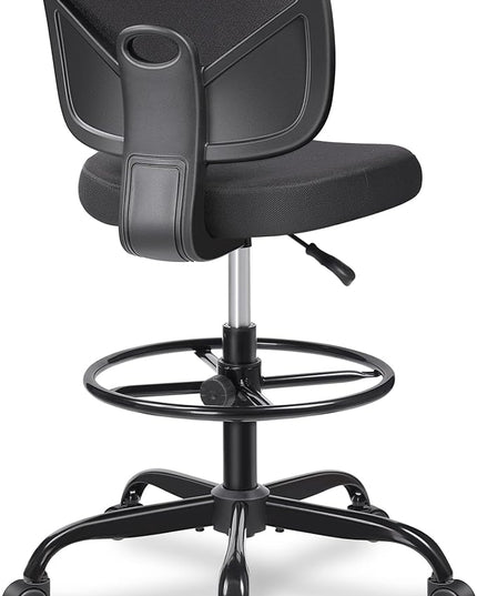 Primy Office Drafting Chair Armless, Tall Office Desk Chair Adjustable Height and Footring, Mid-back Ergonomic Standing Desk Chair Mesh Rolling Tall Chair for Art Room, Office or Home(Black) - LeafyLoom