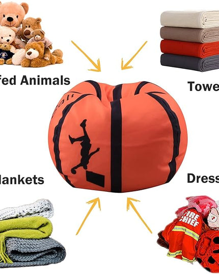 Colorful House Stuffed Animal Storage Bean Bag Chair for Kids and Adults, Lightweight Bean Storage Bag Cover for Organizing Blankets Clothes (26 inches, Basketball) - LeafyLoom