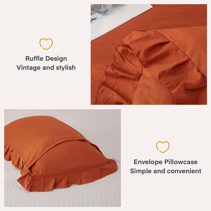 Andency California King Comforter Set Burnt Orange (104x96Inch), 3 Pieces Cal King Ruffle Comforter, Oversized Farmhouse Shabby Chic Bed Comforter, Lighteweight and Soft Microfiber Bedding Set - LeafyLoom