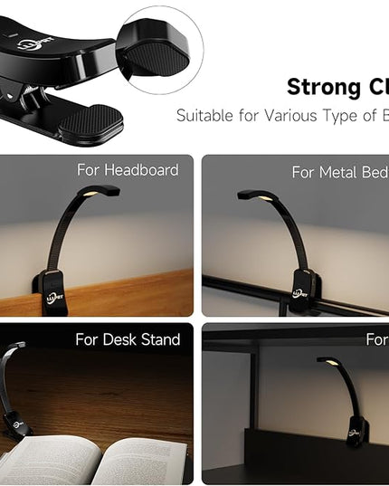 2 Pack Book Lights with Clamp, LLLPRT 10 LEDs Rechargeable USB Clip Reading Lamp with 3 Lighting Color, Stepless Dimming, Eye Friendly, 120 Hours Runtime, 360° Flexible Gooseneck, Lightweight,Portable - LeafyLoom