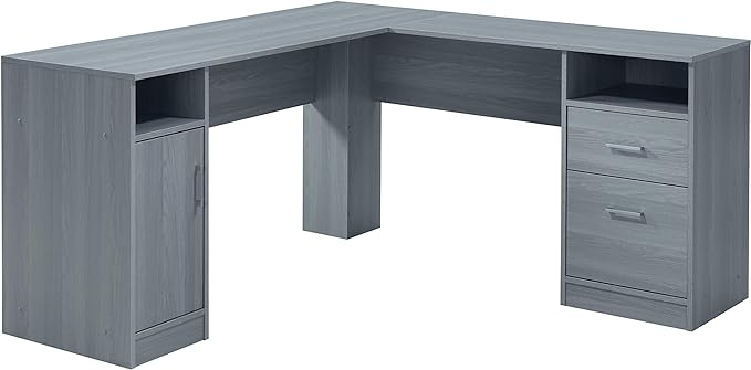 Techni Mobili Functional L-Shaped Computer Desk with storage, L is ⁠59.5" wide x 59.5" Long, Grey - LeafyLoom