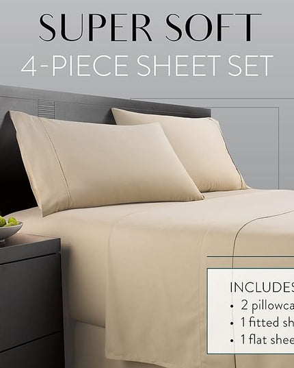 Danjor Linens Twin Sheets Set - Hotel Luxury Essential Bedding - 4 pc Soft Bedding & Pillowcases Set with Deep Pockets - Breathable Bed Sheets, Wrinkle Free - Taupe Sheets - LeafyLoom