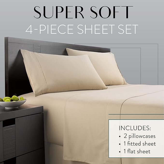 Danjor Linens Twin Sheets Set - Hotel Luxury Essential Bedding - 4 pc Soft Bedding & Pillowcases Set with Deep Pockets - Breathable Bed Sheets, Wrinkle Free - Taupe Sheets - LeafyLoom