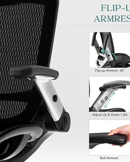 GABRYLLY Ergonomic Mesh Office Chair, High Back Desk Chair - Adjustable Headrest with Flip-Up Arms, Tilt Function, Lumbar Support and PU Wheels, Swivel Computer Task Chair - LeafyLoom
