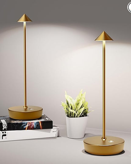 Cordless Table Lamps Rechargeable, 6000mAh Battery Operated LED Desk Lamp Outdoor Waterproof Portable Touch Dimmable Table Night Light for Patio Restaurant Dining Home Set of 2 Bronze - LeafyLoom