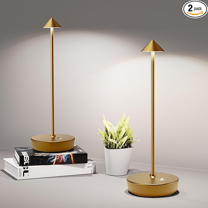 Cordless Table Lamps Rechargeable, 6000mAh Battery Operated LED Desk Lamp Outdoor Waterproof Portable Touch Dimmable Table Night Light for Patio Restaurant Dining Home Set of 2 Bronze - LeafyLoom