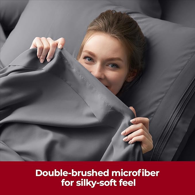 Mellanni Extra Deep Twin Sheets - 3 PC Iconic Collection Bedding Sheets & Pillowcases - Hotel Luxury, Ultra Soft, Cooling Bed Sheets - Extra Deep Pocket up to 21 inch (Twin, Gray) - LeafyLoom