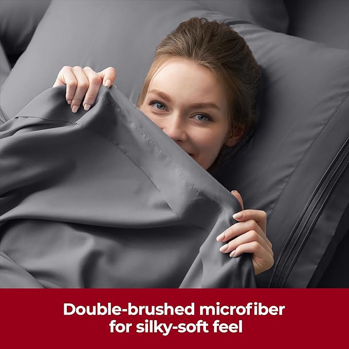 Mellanni Extra Deep Queen Sheets - 4 PC Iconic Collection Bedding Sheets & Pillowcases - Hotel Luxury, Ultra Soft, Cooling Bed Sheets - Extra Deep Pocket up to 21 inch (Queen, Gray) - LeafyLoom