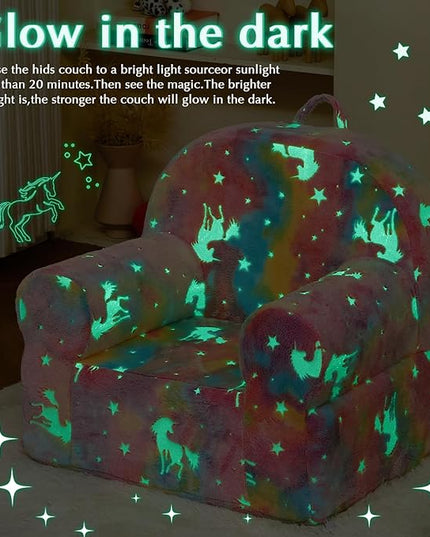 Toddler Chair Kids Plush Chair Sherpa Kids Chairs, Toddler Couch Bean Bag Chairs for Kids Gaming Chair for Kids Glow in The Dark, Rainbow Pink - LeafyLoom