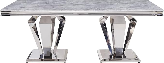 NicBex Dining Table Contemporary Kitchen Table Farmhouse Rustic Dining Table, Light Gray Printed Faux Marble & Mirrored Silver Finish Rectangular Dining Table, Easy Assembly, Light Gray - LeafyLoom