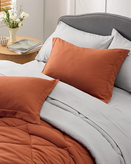 Bedsure Burnt Orange King Size Comforter Set - 7 Pieces Reversible King Bed in a Bag King Bed Set with Comforters, Sheets, Pillowcases & Shams, King Bedding Sets - LeafyLoom