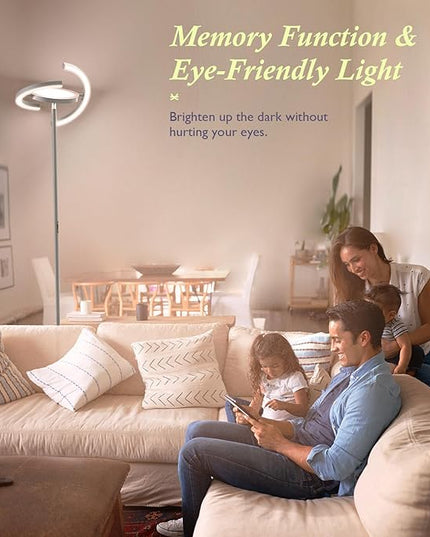 FIMEI Modern LED Floor Lamp Saturn Ring Original Design, Stepless Dimming and 3 Color Temperature, Rotatable and Independent Control of Round Light and Ring Light for Living Room Bedroom Office, Gray - LeafyLoom