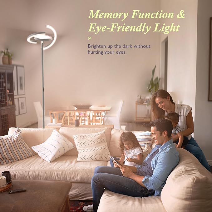 FIMEI Modern LED Floor Lamp Saturn Ring Original Design, Stepless Dimming and 3 Color Temperature, Rotatable and Independent Control of Round Light and Ring Light for Living Room Bedroom Office, Gray - LeafyLoom